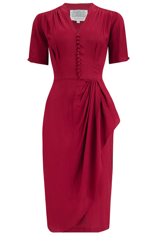 "Mabel dress " Wine , A Classic 1940s Inspired Vintage Style CC41 By The Seamstress Of Bloomsbury