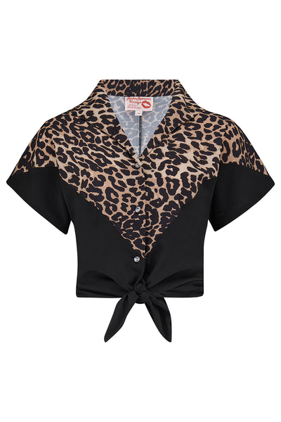 The "Maisy" Tuck in or Tie Up Blouse in Black & Leopard, Classic Vintage Western Style