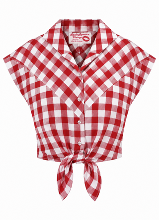 **Limited Edition** The "Maisy" Tuck in or Tie Up Blouse in Red Gingham, 100% Cotton