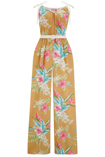 **Sample Sale** The "Marcie" Jump Suit in Mustard Honolulu with Ivory Contrasts, True & Authentic 1950s Vintage Style