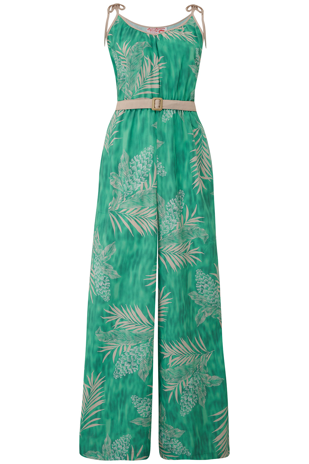 **Sample Sale** The "Marcie" Jump Suit in Emerald Palm Print, True & Authentic 1950s Vintage Style