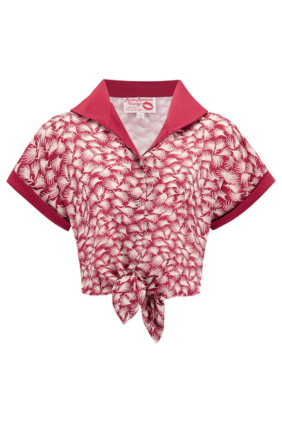 Tuck in or Tie Up "Maria" Blouse in Wine Whisp Print, Authentic 1950s