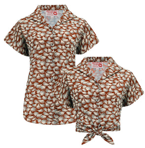 „Maria“-Bluse mit Cinnamon Whisp-Print, authentisch aus den 1950er Jahren, zum Einstecken oder Binden