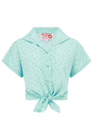 **Musterverkauf** Die „Maisy“-Bluse zum Einstecken oder Binden in Grün und Karo, klassischer Vintage-Western-Stil