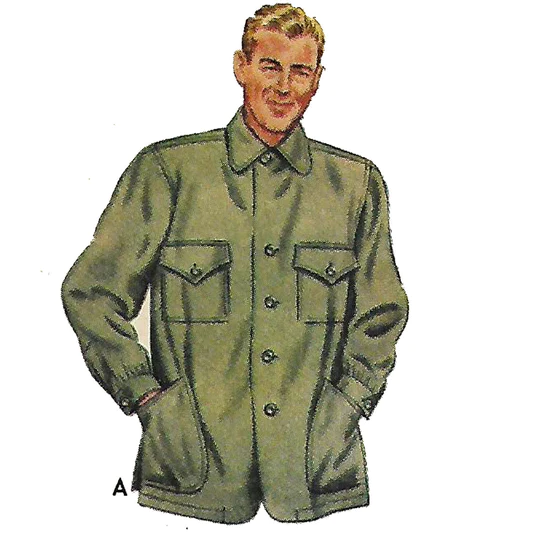 Die Herren-Arbeitsjacke „Bronson“ in Grün, außen aus 100 % Wolle. Rockabilly-Vintage-Stil der 1950er Jahre