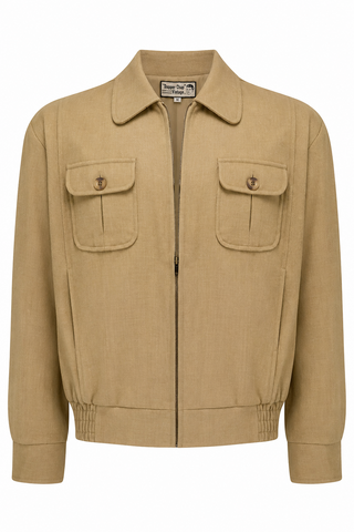 The Mens "Ricky" Sport Jacket In Summer Weight Khaki Viscose Slub Weave Fabric, With Satin Lining .. 1950s Vintage Menswear