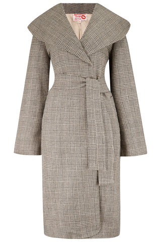 *Exclusive Limited Edition* The "Monroe" Wrap Coat in 100% Wool In Gray Glen Plaid.. True & Authentic Late 1940s, Early 50s Vintage Style