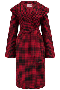 *Exclusive Limited Edition* The "Monroe" Wrap Coat in 100% Wool Red & Black Houndstooth.. True & Authentic Late 1940s, Early 50s Vintage Style