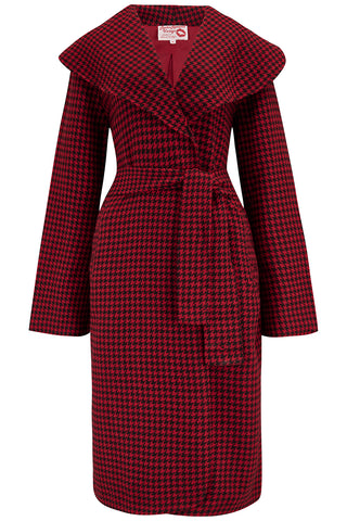 *Édition limitée exclusive* Le manteau portefeuille « Monroe » en 100 % laine pied-de-poule rouge et noir. Véritable et authentique fin des années 1940, début des années 50, style vintage