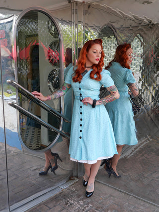 Charlene Shirtwaister Dress in Atomic Stitch Print, Classic True 1950s – Rock n Romance
