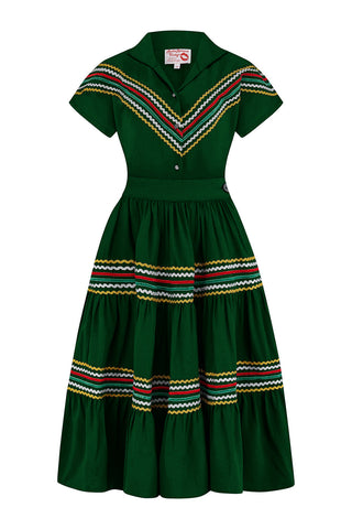 **PRE-ORDER** The Western 2pc Patio Set (Blouse & Skirt) In Green, True 1950s Vintage Style