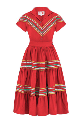 **PRE-ORDER** The Western 2pc Patio Set (Blouse & Skirt) In Red, True 1950s Vintage Style