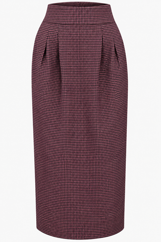 RnR "Luxe" Range "Jitterbug" Pencil Skirt with Kick-Pleat in Pink and Black Houndstooth, 100% Cotton, Iconic 1950s Vintage Style