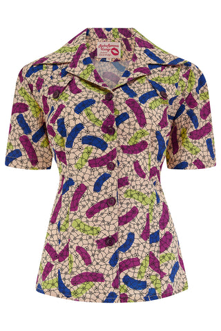 The "Polly" Short Sleeve Blouse in Confetti Print, Classic 1940s Vintage Style