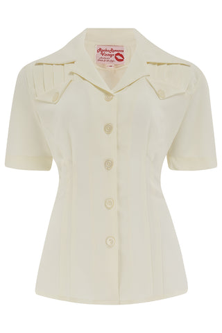 The "Polly" Short Sleeve Blouse in Antique White, Classic 1940s Vintage Style