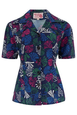 The "Polly" Short Sleeve Blouse in Jamboree Print, Classic 1940s Vintage Style