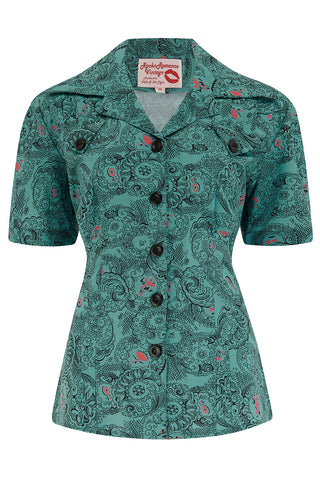 The "Polly" Short Sleeve Blouse in Melody Print, Classic 1940s Vintage Style