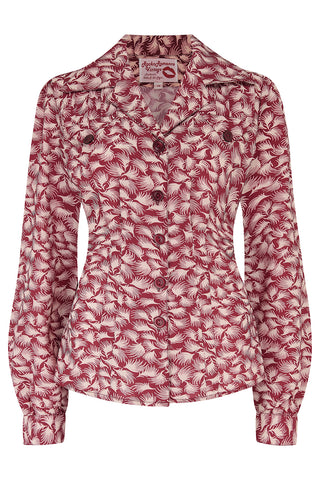 The "Polly" Long Sleeve Blouse in Wine Whisp, Classic 1940s Vintage Style