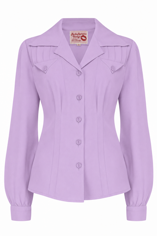 The "Polly" Long Sleeve Blouse in Mauve, Classic 1940s Vintage Style