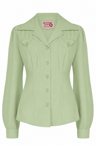 The "Polly" Long Sleeve Blouse in Sage, Classic 1940s Vintage Style