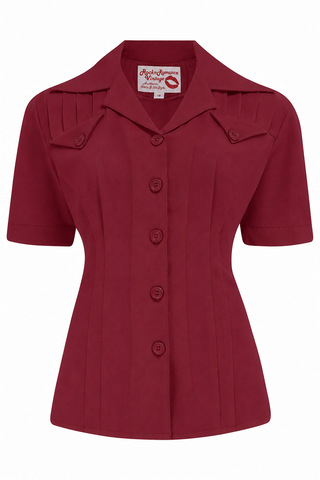 The "Polly" Short Sleeve Blouse in Wine, Classic 1940s Vintage Style
