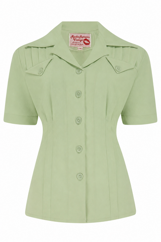 The "Polly" Short Sleeve Blouse in Sage, Classic 1940s Vintage Style