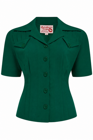 The "Polly" Short Sleeve Blouse in Green, Classic 1940s Vintage Style