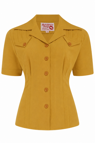The "Polly" Short Sleeve Blouse in Mustard, Classic 1940s Vintage Style