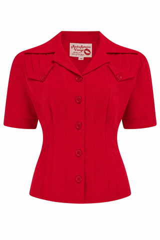 The "Polly" Short Sleeve Blouse in Red, Classic 1940s Vintage Style