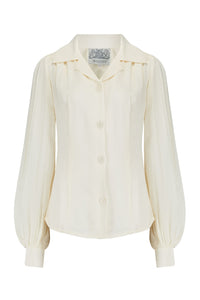 Poppy Long Sleeve Blouse in Cream, Authentic & Classic 1940s Vintage Style