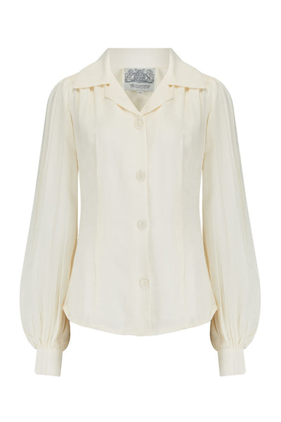 Poppy Long Sleeve Blouse in Cream, Authentic & Classic 1940s Vintage Style