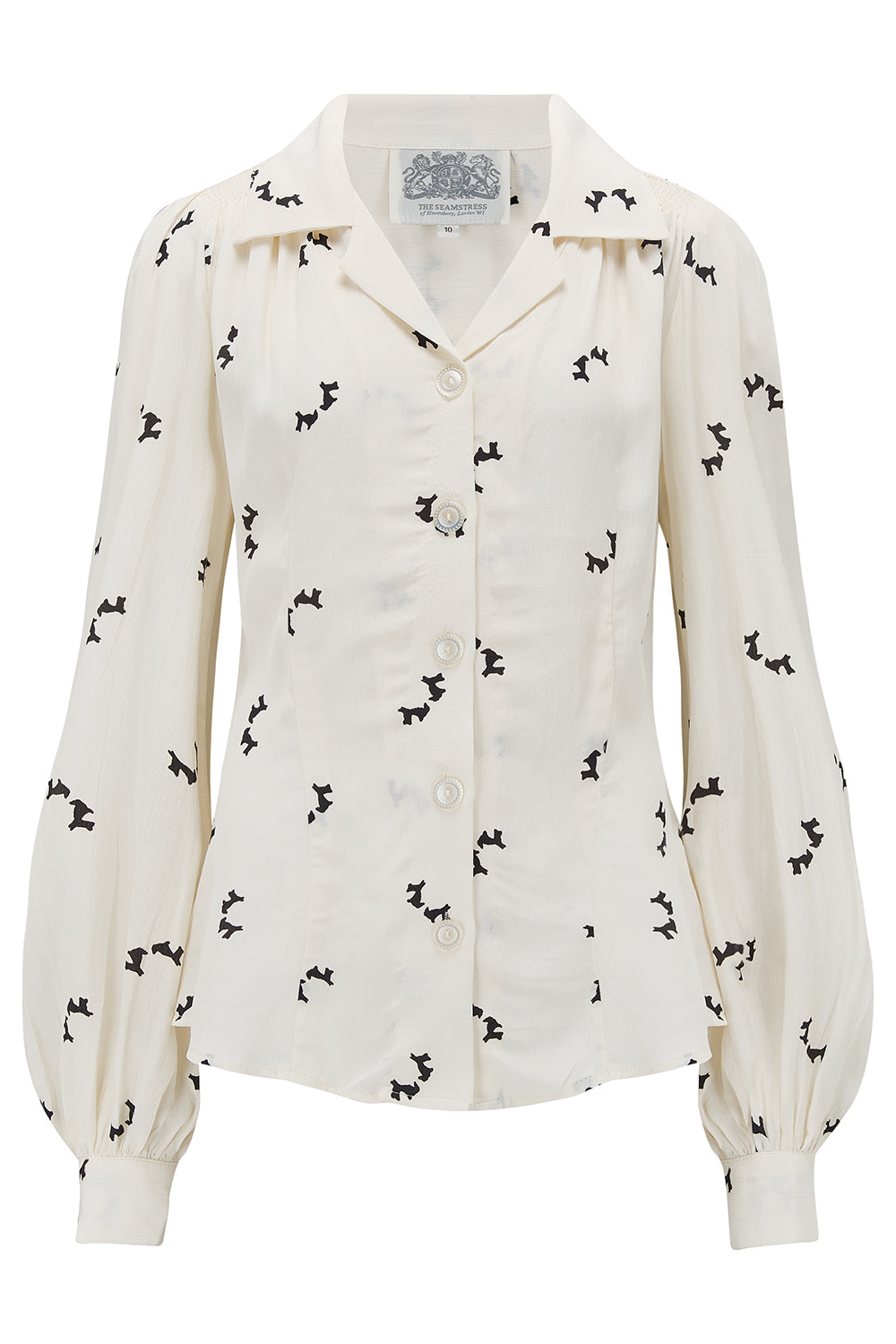 Poppy Long Sleeve Blouse in Cream Doggy, Authentic & Classic 1940s Vintage Style