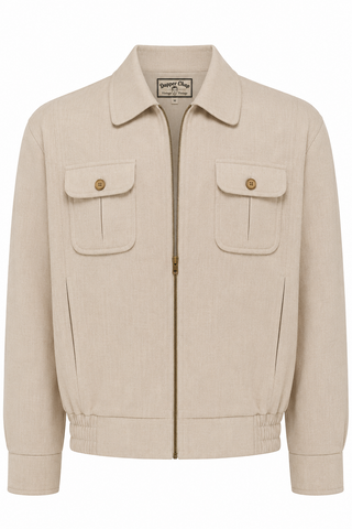 The Mens "Ricky" Sport Jacket In Summer Weight Stone Viscose Slub Weave Fabric, With Satin Lining .. 1950s Vintage Menswear