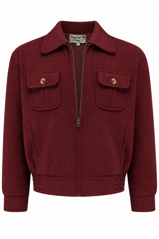 The Mens "Ricky" Sport Jacket In Burgundy Viscose Slub Weave Fabric, With Satin Lining .. 1950s Vintage Menswear