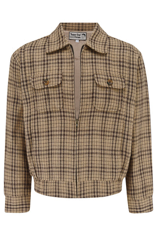 The Mens "Ricky" Sport Jacket In Brown Check, 100% Wool With Satin Lining .. 1950s Vintage Menswear (Wool No1)