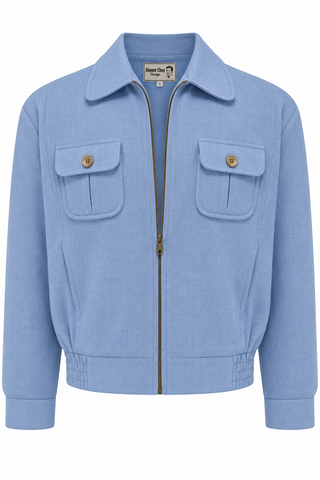 The Mens "Ricky" Sport Jacket In Light Blue Viscose Slub Weave Fabric, With Satin Lining .. 1950s Vintage Menswear