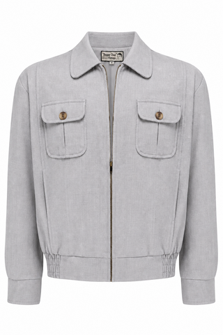 The Mens "Ricky" Sport Jacket In Summer Weight Silver Grey Viscose Slub Weave Fabric, With Satin Lining .. 1950s Vintage Menswear