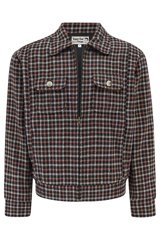 The Mens "Ricky" Sport Jacket In Black & Red Small Check, 100% Wool With Satin Lining .. 1950s Vintage Menswear (Wool No.9)