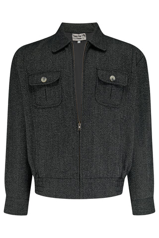 The Mens "Ricky" Sport Jacket In Grey Slub Weave 100% Wool With Satin Lining .. 1950s Vintage Menswear