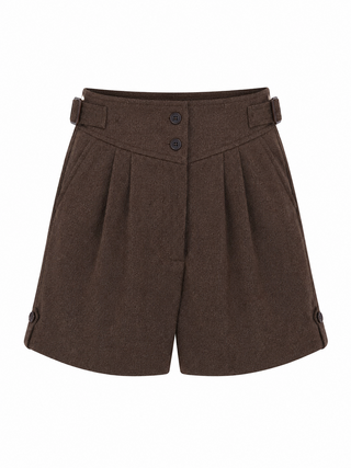 The "Riviera" Ladies High Waist Pleated Summer Shorts, In Brown Viscose Slub