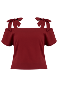 **Sample Sale** The "Sandy" Cold Shoulder Blouse in Solid Wine, Classic Vintage 1950s Inspired Style - RocknRomance True 1940s & 1950s Vintage Style