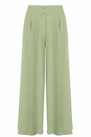The "Sophia" Palazzo Wide Leg Trousers in Sage, Easy To Wear Vintage Inspired Style