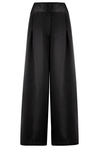 Nouvelle gamme RnR "Luxe". Le pantalon large Palazzo "Sophia" en SATIN noir onyx super luxueux