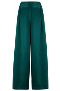 Nouvelle gamme RnR « Luxe ». Le pantalon large Palazzo « Sophia » en SATIN vert azur super luxueux