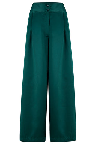 Nouvelle gamme RnR « Luxe ». Le pantalon large Palazzo « Sophia » en SATIN vert azur super luxueux