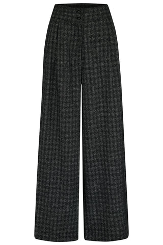 RnR "Luxe" Range.. The "Sophia" Palazzo Wide Leg Trousers in Black 50s Atomic Fleck Wool .. Classic 1950s Style