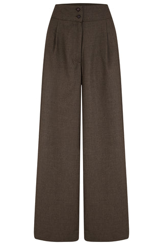 RnR "Luxe" Range.. The "Sophia" Palazzo Wide Leg Trousers in Brown Viscose Slub Weave .. Classic 1950s Style