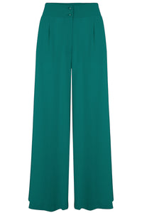 The "Sophia" Palazzo Wide Leg Trousers in Teal, Easy To Wear Vintage Inspired Style