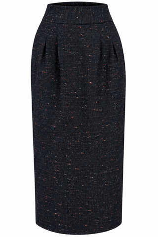 RnR "Luxe" Range "Jitterbug" Pencil Skirt with Kick-Pleat in Multi Colour Fleck 100% Wool, Iconic 1940s Vintage Style