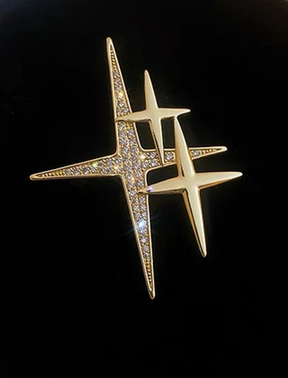 1950s Atomic Starburst Pin Brooch In Gold with Diamantes